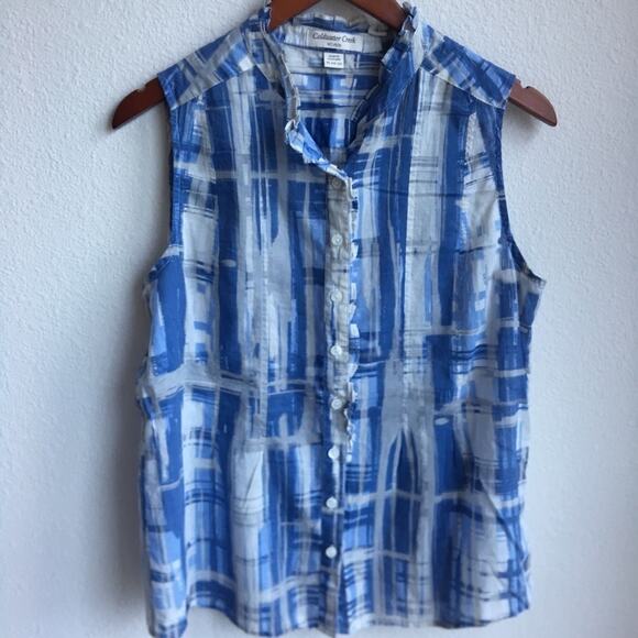 Coldwater Creek Tops - Coldwater Creek Sleeveless Button-Up No Iron Tank Watercolor Tie Due Large P